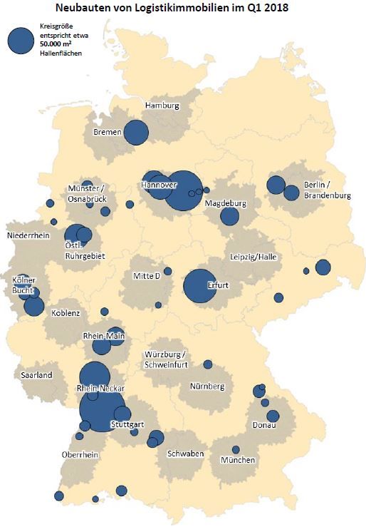 Deutschlandweite Verteilung Logistikimmobilienneubauten